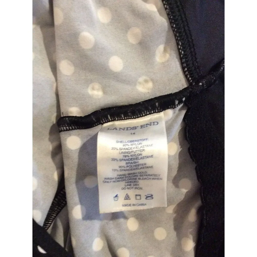 Land's End Black White Polka Dot Swim Top Size 14 Womens